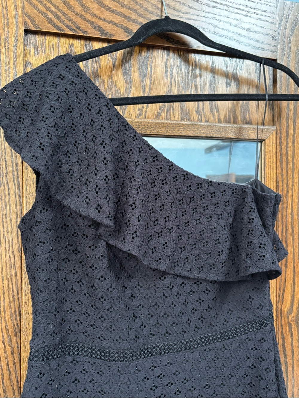 Banana Republic Black One-Shoulder Eyelet Ruffle Dress NWOT